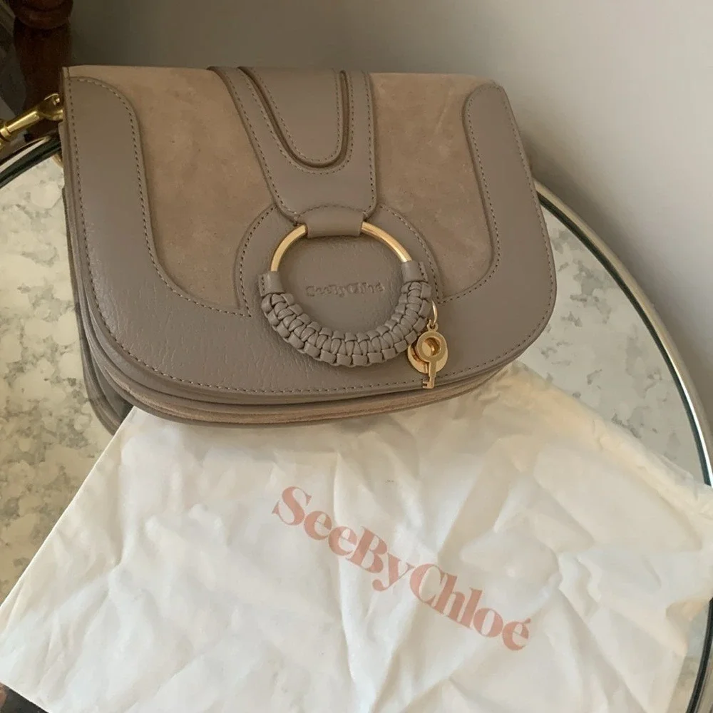 NWT SEE BY CHLOE HANA SHOULDER BAG suede leather taupe trendy small - Picture 6 of 12